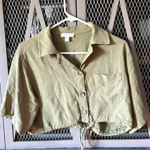 TOPSHOP LINEN BUTTON UP CROP TOP